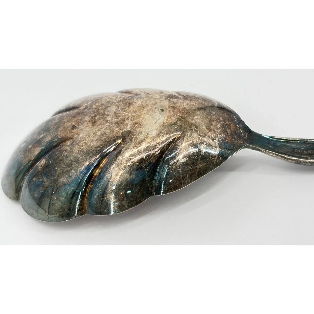 International Silverplate Shell Casserole Serving Spoon 9 Inch Ornate Floral